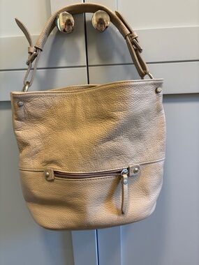 Coro Pebbled Leather Shoulder Bag - Beige